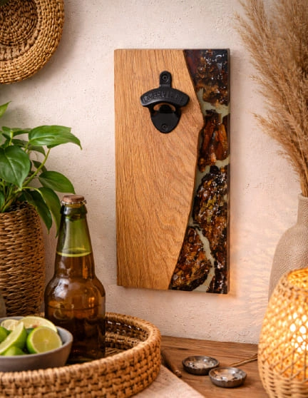 d&eacute;capsuleur mural bois r&eacute;sine inclusion &eacute;corce naturelle